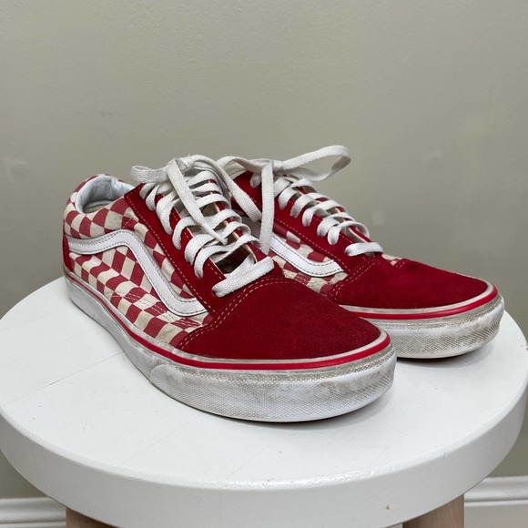 Vans Shoes - Vans Primary Check Old Skool #36 Checkered Sneakers Red Suede Toe Lace Up 8 9.5